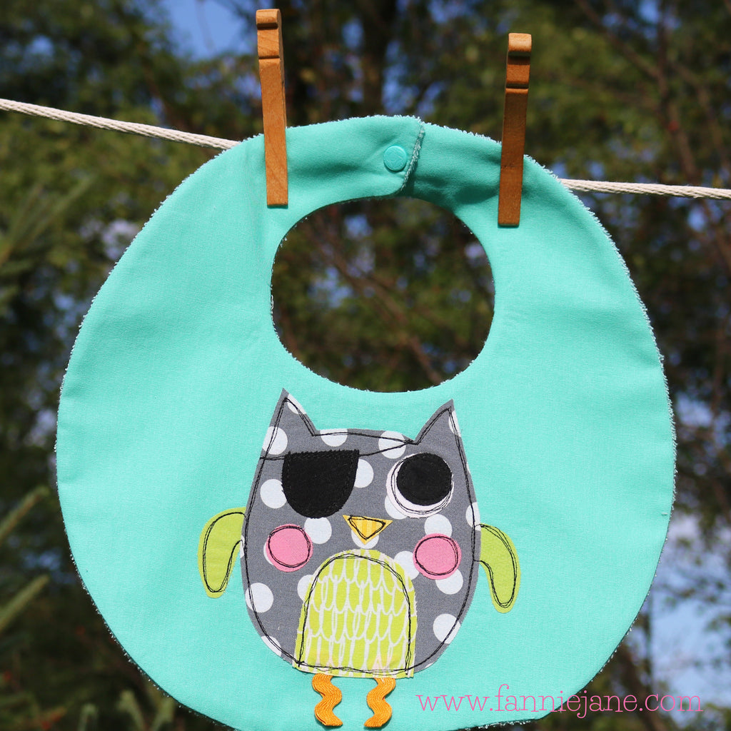 Handmade baby boy pirate owl bib