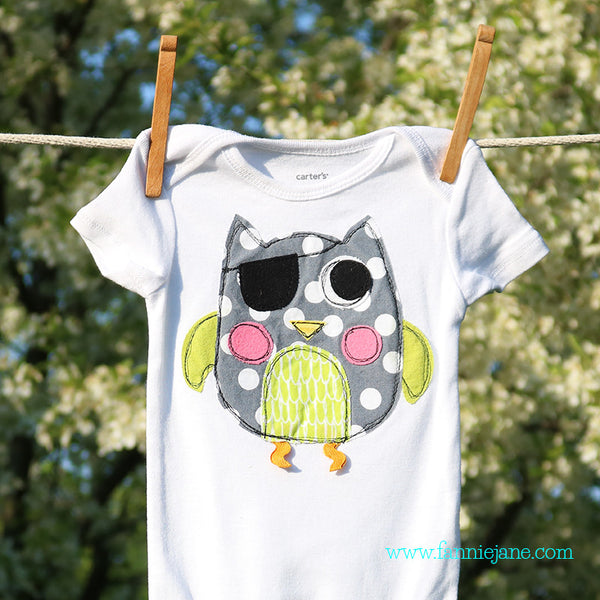 Pirate owl snap bottom baby t-shirt