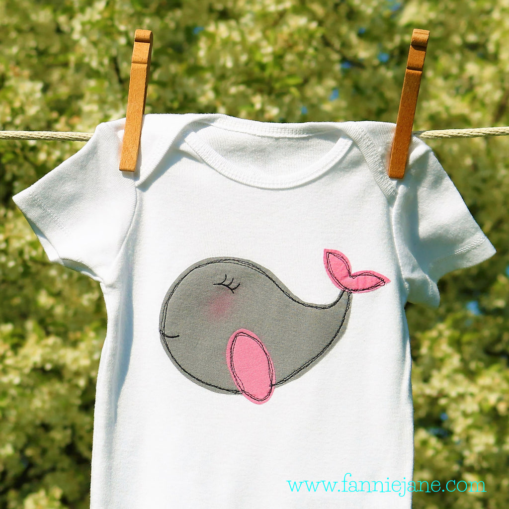 handmade baby whale onesie/snap bottom t-shirt